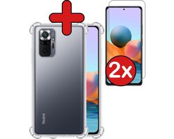Hoesje - Met Screenprotector - 2 Stuks - Geschikt voor Xiaomi Redmi Note 10 Pro - Sterk & Shockproof - Back Cover - Siliconen Case - Telefoon Hoes - Shock Proof - Telefoonhoes - Transparant