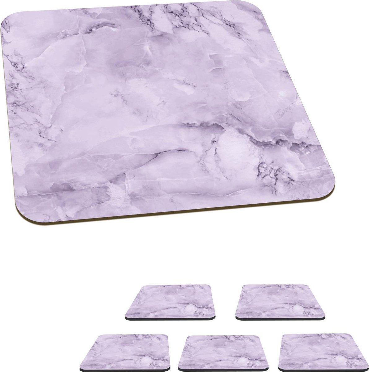 Onderzetters voor glazen - Marmer - Aderen - Paars - 10x10 cm - Glasonderzetters - 6 stuks
