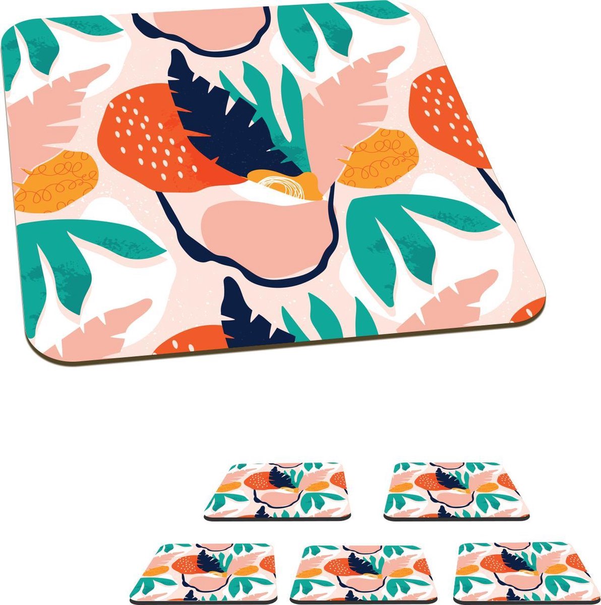 Onderzetters voor glazen - Jungle - Bladeren - Abstract - 10x10 cm - Glasonderzetters - 6 stuks