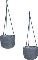 Set van 2x stuks hangende plantenpot/bloempot van jute/zeegras diameter 19 cm en hoogte 17 cm grijs - Met binnenkant van plastic