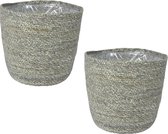 Set van 2x stuks plantenpot/bloempot van jute/zeegras diameter 30 cm en hoogte 26 cm ijsblauw/grijs - Met binnenkant van plastic