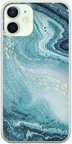Mini housse iPhone 12 - Bleu marbré | Apple iPhone 12 Mini | Étui en Siliconen TPU | Couverture arrière transparente