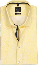 OLYMP Luxor modern fit overhemd - korte mouw - geel met wit dessin (contrast) - Strijkvrij - Boordmaat: 40