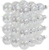 72x Transparante parelmoer glazen kerstballen 4 cm - mat/glans - Kerstboomversiering helder/transparant