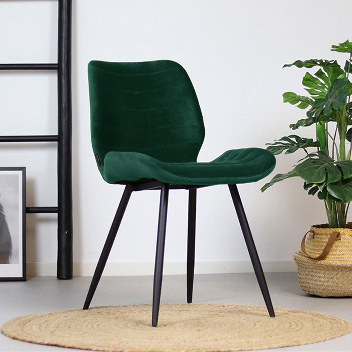 Bronx71® Velvet eetkamerstoel Toby donkergroen - stoel