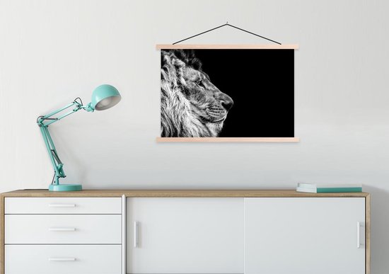 Affiche scolaire - Lion - Profil - Zwart - Wit - 90x60 cm - Lattes vierges