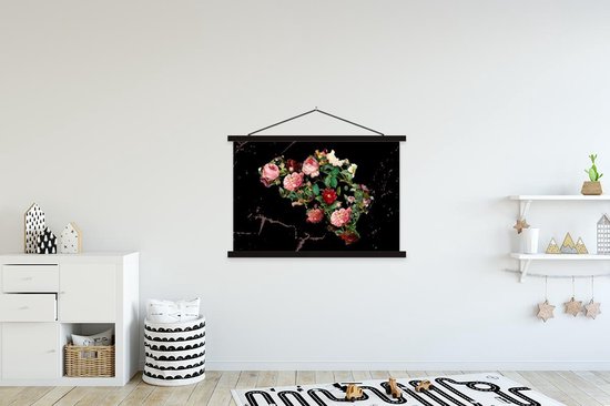 Affiche scolaire - Carte - België - Fleurs - 150x100 cm - Lattes noires