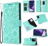 Voor Samsung Galaxy Note20 Ultra Skin Voelen Reliëf Zonnebloem Horizontale Flip Lederen Case met Houder & Kaartsleuven & Portemonnee & Lanyard (Groen)