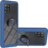 Voor Samsung Galaxy A42 5G Sterrenhemel Effen Kleur Serie Schokbestendige PC + TPU Beschermhoes met Ring Houder & Magnetische Functie (Blauw)