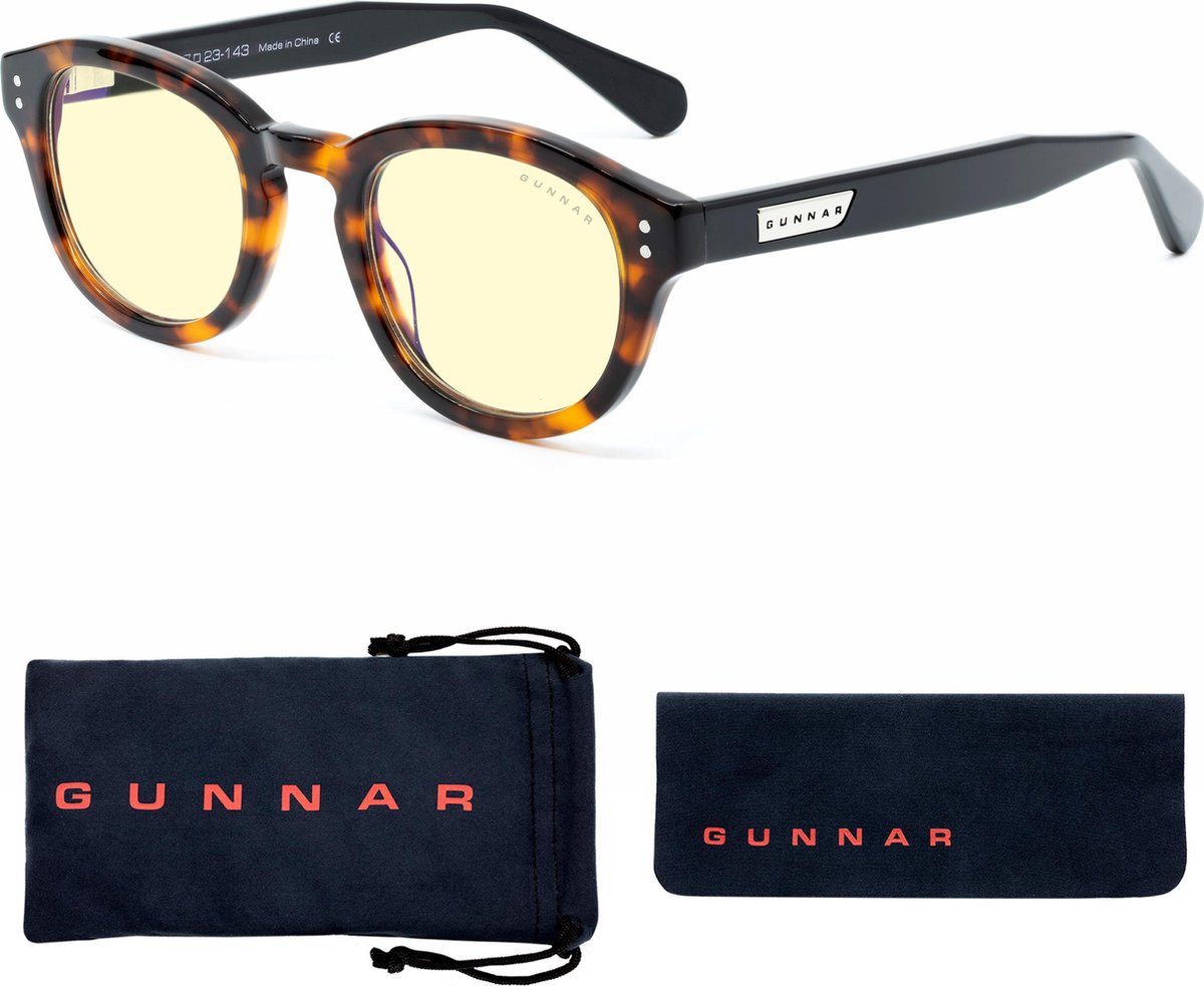 GUNNAR Gaming- en Computerbril - Emery Tortoise/Onyx Frame, Amber Tint - Blauw Licht Bril, Beeldschermbril, Blue Light Glasses, Leesbril, UV Filter