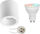 Mi-Light MiBoxer - Opbouwspot Set GU10 - Smart LED - Wifi LED - Slimme LED - 4W - RGB+CCT - Aanpasbare Kleur - Dimbaar - Primux Cliron Pro - Opbouw Rond - Mat Wit - Verdiept - Ø90mm
