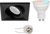 Mi-Light MiBoxer - LED Spot Set GU10 - Smart LED - Wifi LED - Slimme LED - 4W - RGB+CCT - Aanpasbare Kleur - Dimbaar - Primux Qiundo Pro - Inbouw Vierkant - Mat Zwart - Kantelbaar - 80mm