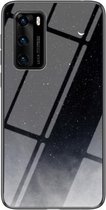 Voor Huawei P40 Sterrenhemelpatroon Gehard Glas + TPU Schokbestendige Beschermhoes (Sterrenhemel Halve Maan)