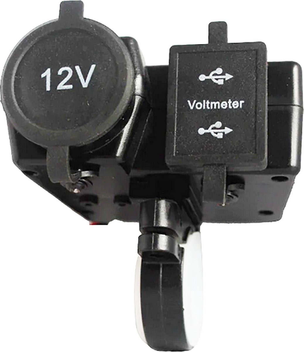 Motorfiets aansluiting voor 12V (sigaret + USB) met voltmeter / Universeel aan te sluiten / HaverCo - HaverCo