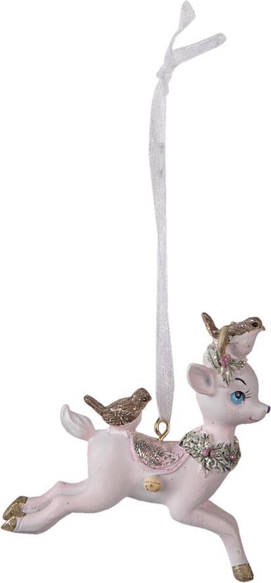 Clayre & Eef Kersthanger Hert 8 cm Roze Kunststof Kerstbal