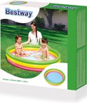 Verpakking van een Bestway opblaasbaar zwembad met twee kinderen en een volwassene