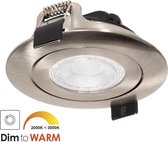 LED inbouwspot Nikkel - Energiezuinig - 5 Watt - 2000-3000K Dim To Warm - IP44 (Stof en spatwaterdicht) - Inbouwdiepte 23 mm