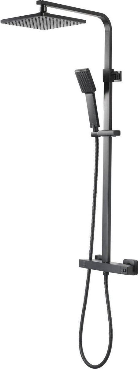 Aqualisa Regendoucheset Swindon Opbouw Thermostaat met Glijstang en Handdouche Vierkant Mat Zwart