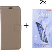 Oppo A15 - Bookcase Goud - portemonee hoesje met 2 stuks Glas Screen protector