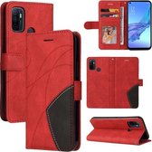Voor OPPO A53/A33 2020/A32/A53s Dual-color splicing Horizontale Flip PU lederen tas met houder & kaartsleuven & portemonnee (rood)