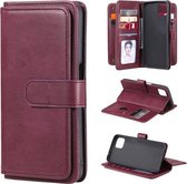 Voor OPPO A72 5G/A73 5G multifunctionele magnetische koperen gesp horizontale flip effen kleur lederen tas met 10 kaartsleuven & portemonnee & houder & fotolijst (wijnrood)