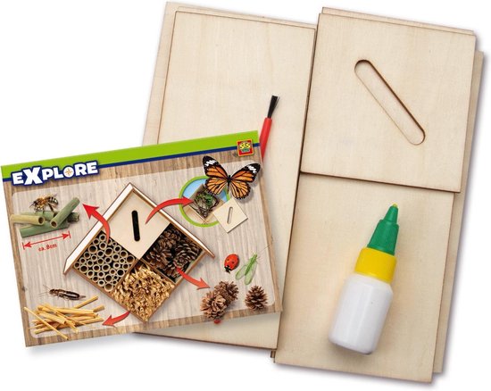 SES Creative - Explore - Insectenhotel - Zelf Maken Voor Kinderen - Van Echt Hout - Inclusief Lijm, Verf en Penseel - Educatief Knutselpakket - Leerzaam Buiten Speelgoed Vanaf 5 Jaar