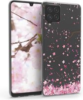 kwmobile telefoonhoesje voor Samsung Galaxy A22 4G - Hoesje voor smartphone in poederroze / donkerbruin / transparant - Kersenbloesembladeren design