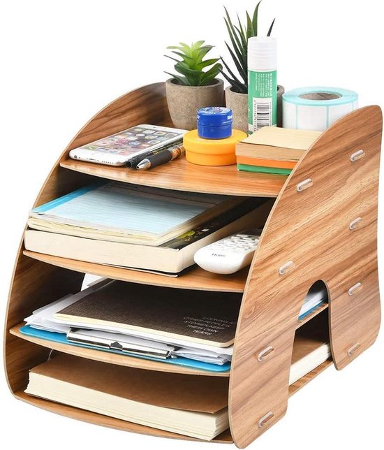 Tri Plateaux -Buygoo Bureau Office en bois Plateau de documents avec 4  compartiments