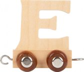 treinkarretje letter E hout beige 5 x 3,5 x 6 cm