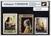 Johannes Vermeer – Luxe postzegel pakket (A6 formaat) : collectie van verschillende postzegels van 3 bekende schilderijen van Johannes Vermeer – kan als ansichtkaart in een A6 enve