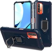 Voor Geschikt voor Xiaomi Redmi 9T / 9 Power Carbon Fiber beschermhoes met 360 graden roterende ringhouder (blauw)