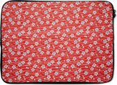 Laptophoes 14 inch - Een rood met witte bloemdessin - Laptop sleeve - Binnenmaat 34x23,5 cm - Zwarte achterkant