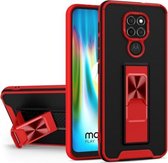 Voor Motorola Moto G9 Dual-color Skin Feel TPU + PC Magnetische schokbestendige hoes met onzichtbare houder (rood)