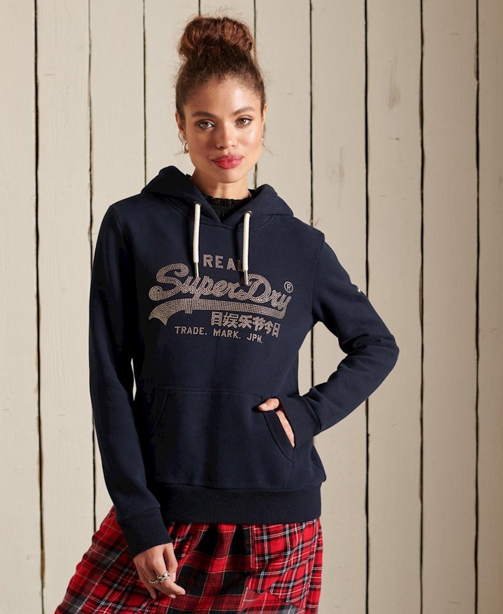 Superdry Dames Trui Vl Boho Sparkle Hood Marineblauw
