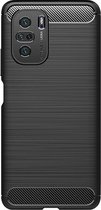 Shop4 - Poco F3 5G Hoesje - Zachte Back Case Brushed Carbon Zwart