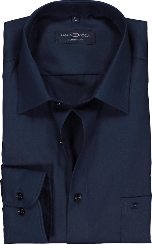 CASA MODA comfort fit overhemd - marine blauw - Strijkvrij - Boordmaat: 48