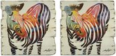 Houten schilderij - Kleurrijke zebra - Set van 2