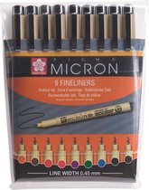 SAKURA Pigma Micron 05 - Fineliners 0,45 mm - 9 kleuren