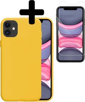 Hoesje Geschikt voor iPhone 11 Hoesje Siliconen Case Met Screenprotector - Hoes Geschikt voor iPhone 11 Hoes Siliconen - Geel