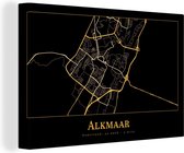 Canvas Schilderij Kaart - Alkmaar - Luxe - Goud - Zwart - 90x60 cm - Wanddecoratie