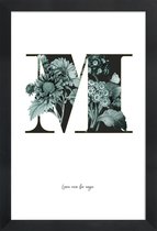 JUNIQE - Poster met houten lijst Flower Alphabet - M -13x18 /Groen &