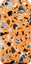 Apple iPhone 6/6S Telefoonhoesje - Extra Stevig Hoesje - 2 lagen bescherming - Met Marmerprint - Terrazzo - Oranje