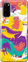 Samsung Galaxy S20 Telefoonhoesje - Premium Hardcase Hoesje - Dun en stevig plastic - Met Dierenprint - Kat - Geel