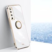 Voor Huawei nova 7 5G XINLI Rechte 6D Plating Gold Edge TPU Shockproof Case met Ring Houder (Wit)