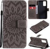 Voor OPPO Reno6 Pro 5G Zon Embossing Patroon Horizontale Flip Lederen Case met Kaartsleuf & Houder & Portemonnee & Lanyard (Grijs)