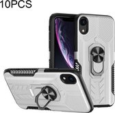 10 PCS Shield Armor PC + TPU-beschermhoes met 360 graden rotatieringhouder voor iPhone XR (zilver)