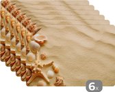 Placemat - Placemats kunststof - Schelpen - Zand - Strand - 45x30 cm - 6 stuks - Hittebestendig - Anti-Slip - Onderlegger - Afneembaar