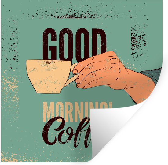 Muurstickers - Sticker Folie - Koffie - Spreuken - Retro - Good morning! Coffee - Quotes - 50x50 cm - Plakfolie - Muurstickers Kinderkamer - Zelfklevend Behang - Zelfklevend behangpapier - Stickerfolie