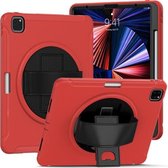 360 graden rotatie PC + TPU-beschermhoes met houder en draagriem voor iPad Pro 12.9 2021 (rood)