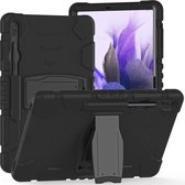 Voor Samsung Galaxy Tab S7 +/S7 FE 12,4 inch 3-laags beschermingsschermframe + pc + siliconen schokbestendig combinatiehoesje met houder (zwart + zwart)